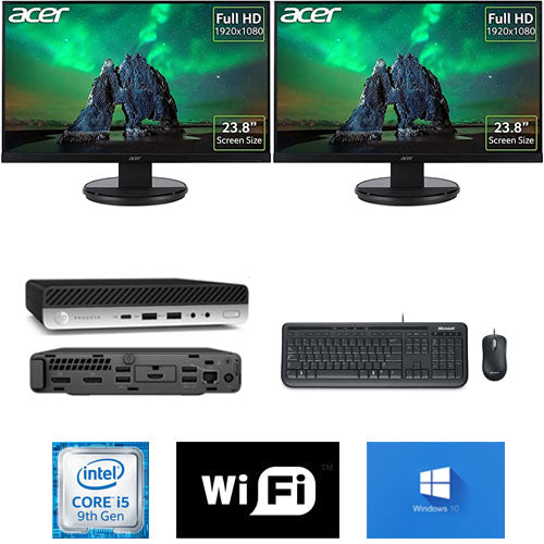 Powerful Mini Combo!! HP ProDesk 600 G5 Tiny PC Ex Lease i5 9th gen 16GB 256GB Win 10 Pro, includes: 2 x 24" Brand New Monitors, Wired Keyboard and Mouse (All Cables will be provided)+ WIFI Ready - PC Traders Ltd