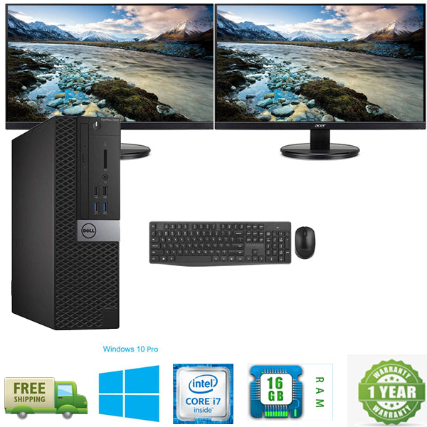 Dell Dual Screen Combo!! Dell OptiPlex 7040 Ex Lease SFF Desktop i7-6700 3.40GHz 16GB RAM 256GB SSD Windows 10 Pro with 2X 24" New Monitors and Wireless Keyboard and Mouse - PC Traders Ltd