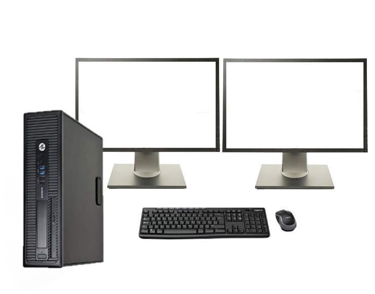 Powerhouse Office Setup - HP Compaq Elite 800 G2 Ex Lease PC i5-6500 3.2GHz 8GB RAM 256GB SSD Windows 10 Pro + 2x 24" Monitors + Key & Mouse Desktop - PC Traders New Zealand 