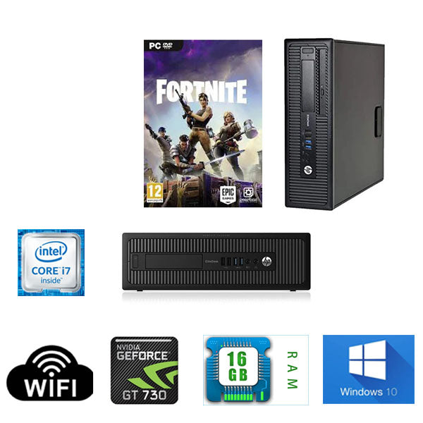 Fortnite Play with WIFI Ready!! HP Elitedesk 800 G1 Ex Lease Desktop PC i7-4770 3.4GHz 16GB RAM 240GB SSD with GT 730 2GB Graphics Card and Windows 10 Pro - PC Traders Ltd