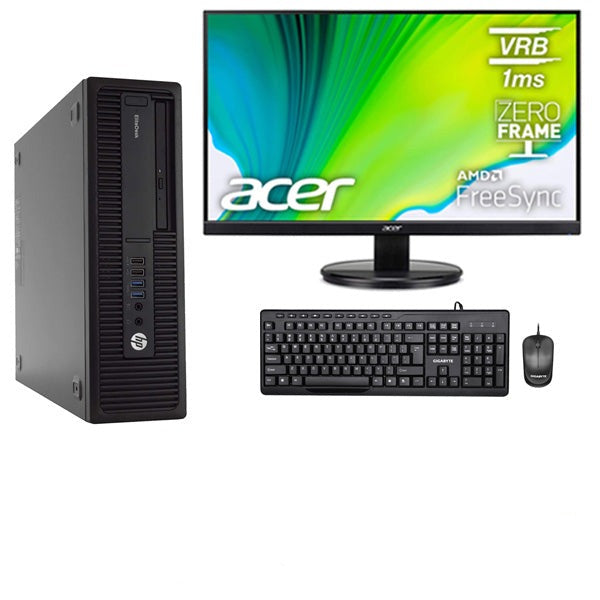 Computer Bundle - HP 800 G2 SFF Ex Lease Desktop PC i5 6th Gen 16GB RAM 240GB SSD Windows 10 Pro Includes 24" New Monitors with New Wired Keyboard Mouse and WIFI Ready - PC Traders Ltd