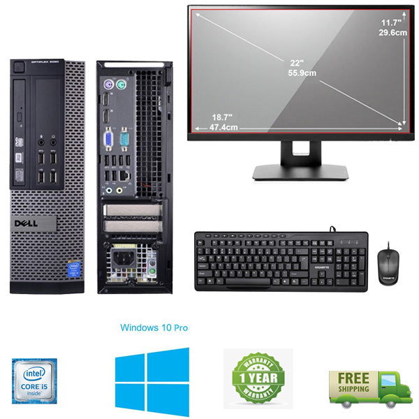 Dell PC with Screen!! Dell OptiPlex 9020 Ex Lease SFF Desktop i5-4590 334GHz 8GB RAM 128GB SSD DVDRW Windows 10 Pro Ready with WIFI and 22" Ex lease Monitor, Free Wired Keyboard and Mouse - PC Traders Ltd