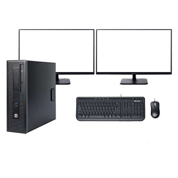 Multitasker Office Setup - HP 800 G1 SFF Ex Lease Desktop i5 4th Gen 8GB RAM 500GB HDD Win 10 pro, Includes : 2 x 22" Monitor , Wired Keyboard and Mouse Desktop - PC Traders New Zealand 