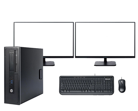 Multitasker Office Setup - HP 800 G2 SFF Ex Lease Desktop i5 6th Gen 8GB 240GB SSD Win 10 Pro, Includes : 2 x 23" Monitor , Wired Keyboard and Mouse Desktop - PC Traders New Zealand 