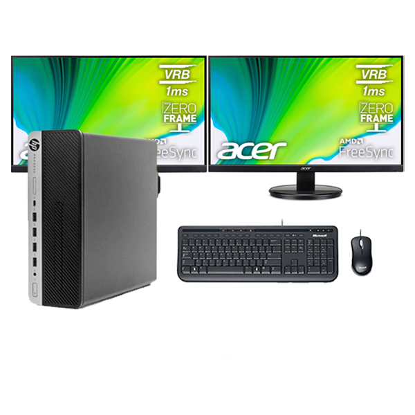 HP Dual Screen Bundle!! HP ProDesk 600 G3 SFF Ex Lease PC Intel(R) Core(TM) i5-7500 CPU 3.40GHz 8GB RAM 256GB SSD Windows 10 home + 2 x Acer 24" Brand New Monitor with Wi-Fi Ready - PC Traders Ltd